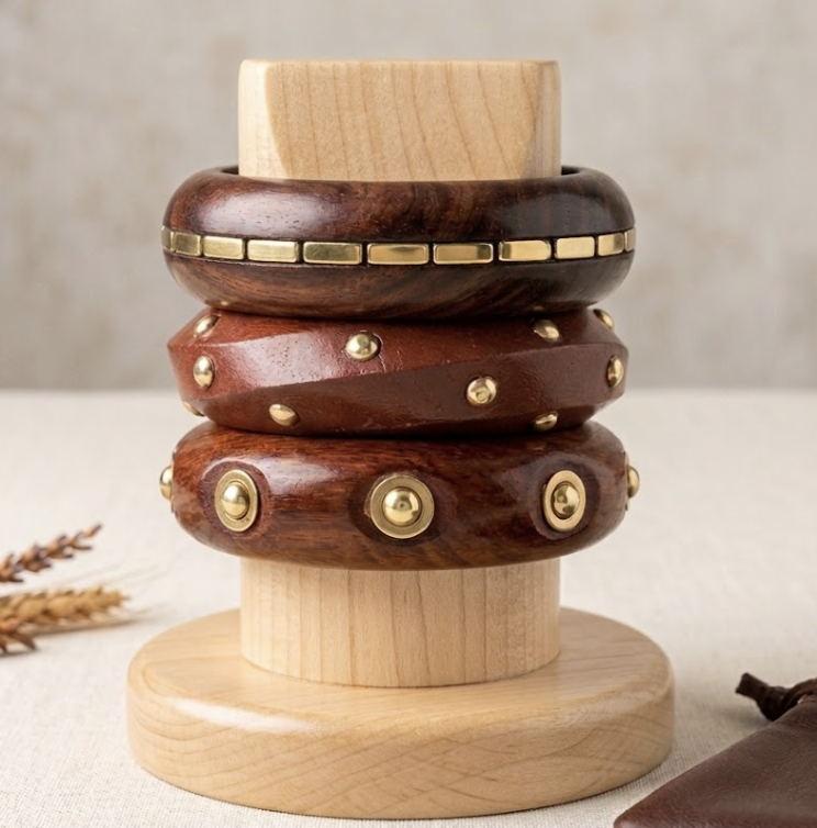 Traditional Dot Matrix Wooden Bangle Stack